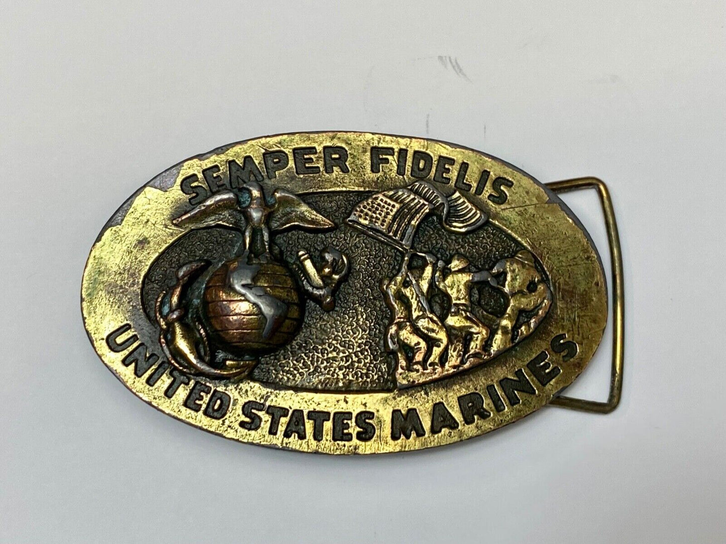US Marines Semper Fidelis United States Vintage 4" wide brass Tone belt buckle