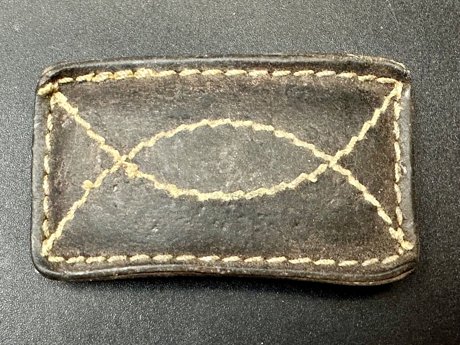 Vintage brown leather stitched Belt Buckle - to wear or restore