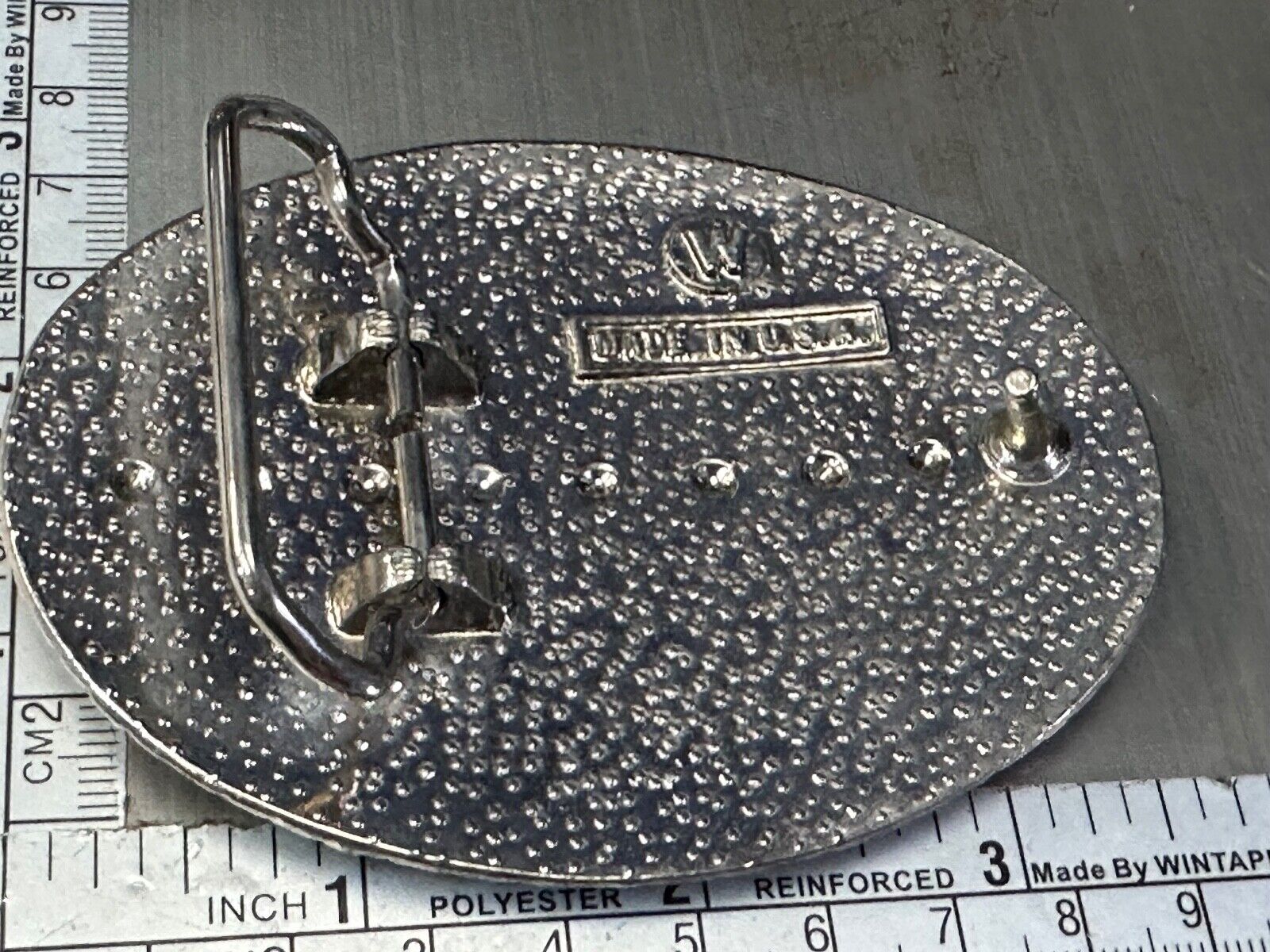 American Bald Eagle Bust profile, silver tone Etched belt buckle W Makers Mark