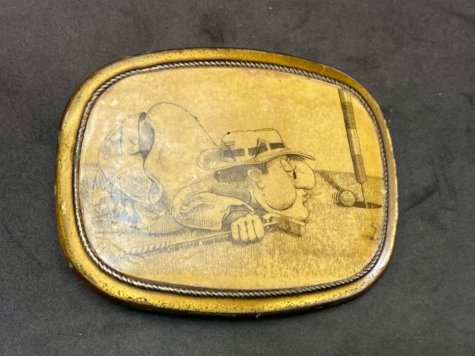 Vintage 1970s Funny Golf Cartoon Comic Metal Belt Buckle