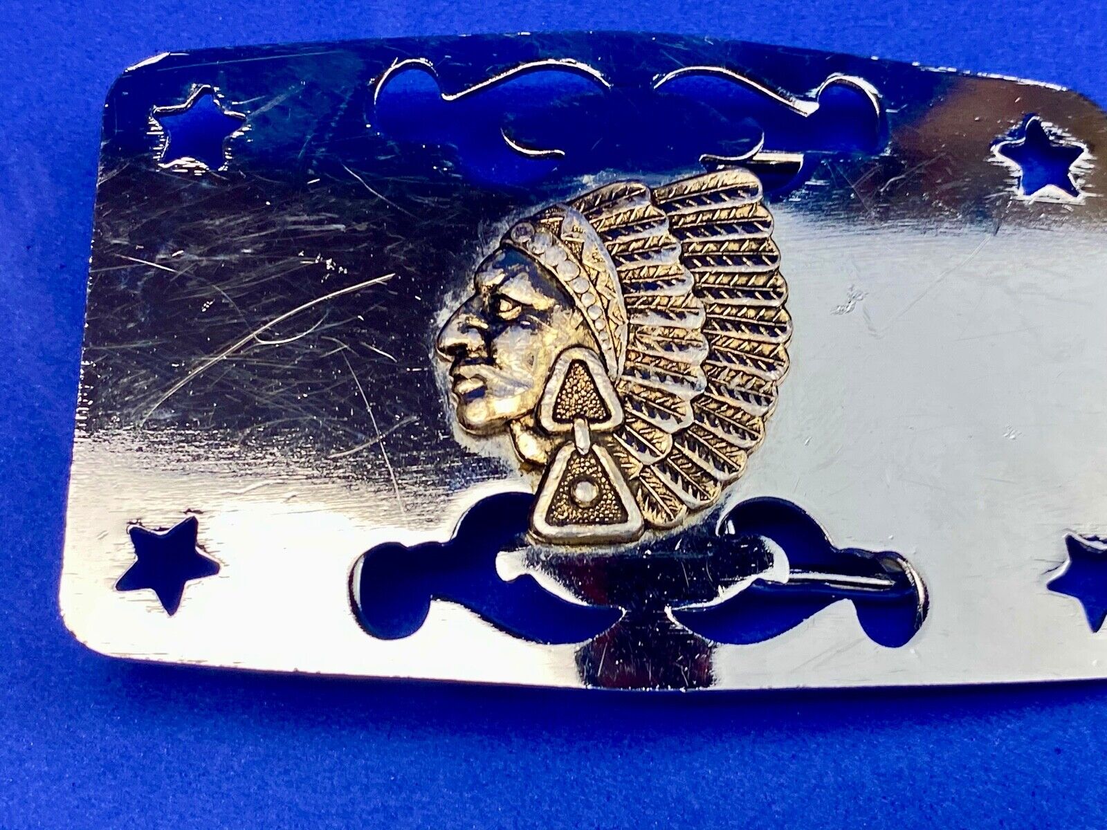 Vintage Japan Made Native American Indian bust head see through belt buckle