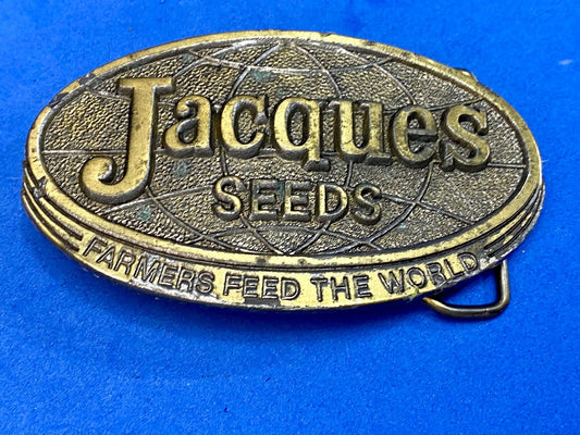  Vintage 1977 Jacques Seeds Farmers Feed The World Brass Tone Belt Buckle