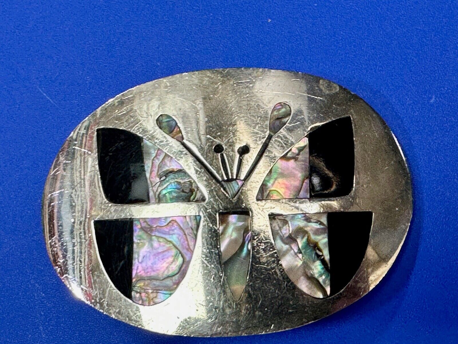 Abalone Shell Butterfly - Gorgeous vintage raised sterling silver?  belt buckle