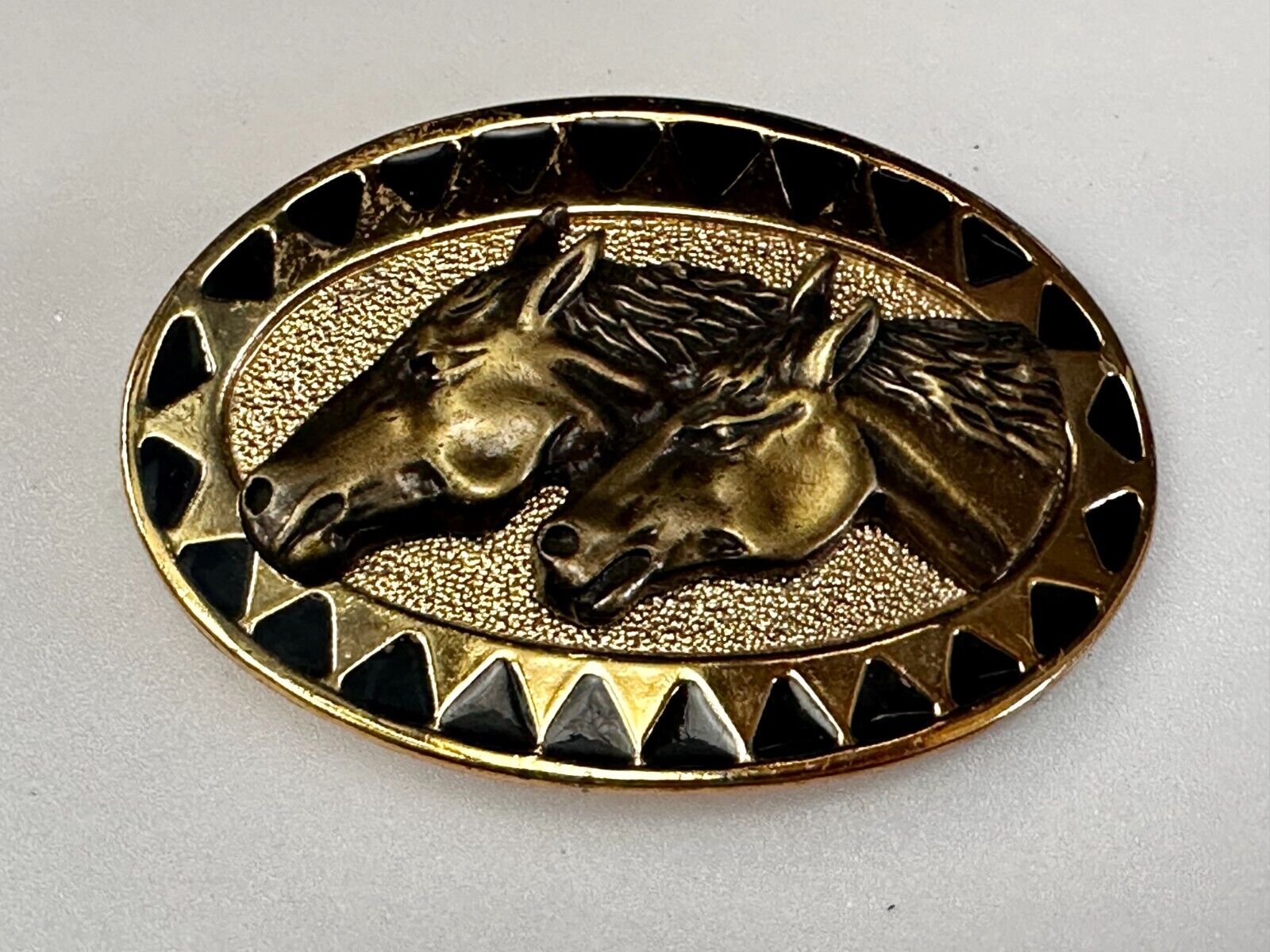 Two Running Horse Heads Vintage Mexico Belt Buckle - See Duck Makers Mark