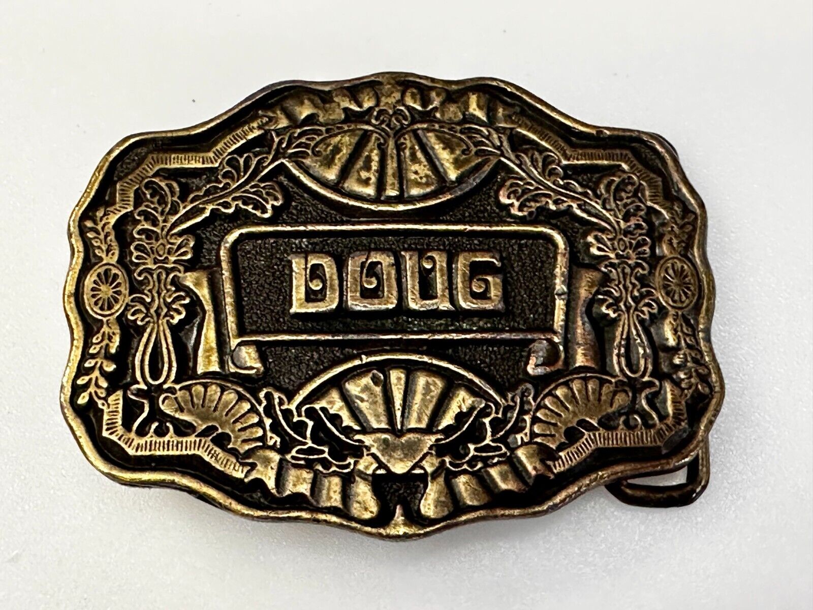 1970s DOUG Name - Custom Brass Tone Metal Oden USA Personalized Belt Buckle