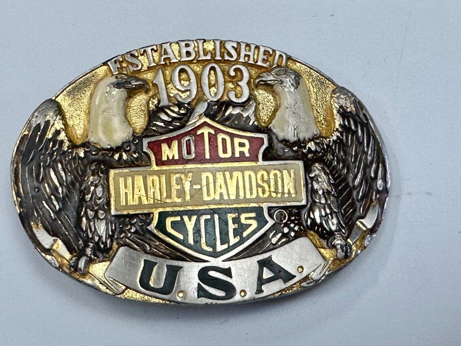 Twin Eagles Harley Davidson Motorcycles 1903 - Vintage 70's Raintree belt buckle