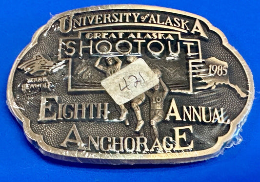 University of Alaska Anchorage 8th annual Great Shootout NOS brass belt buckle