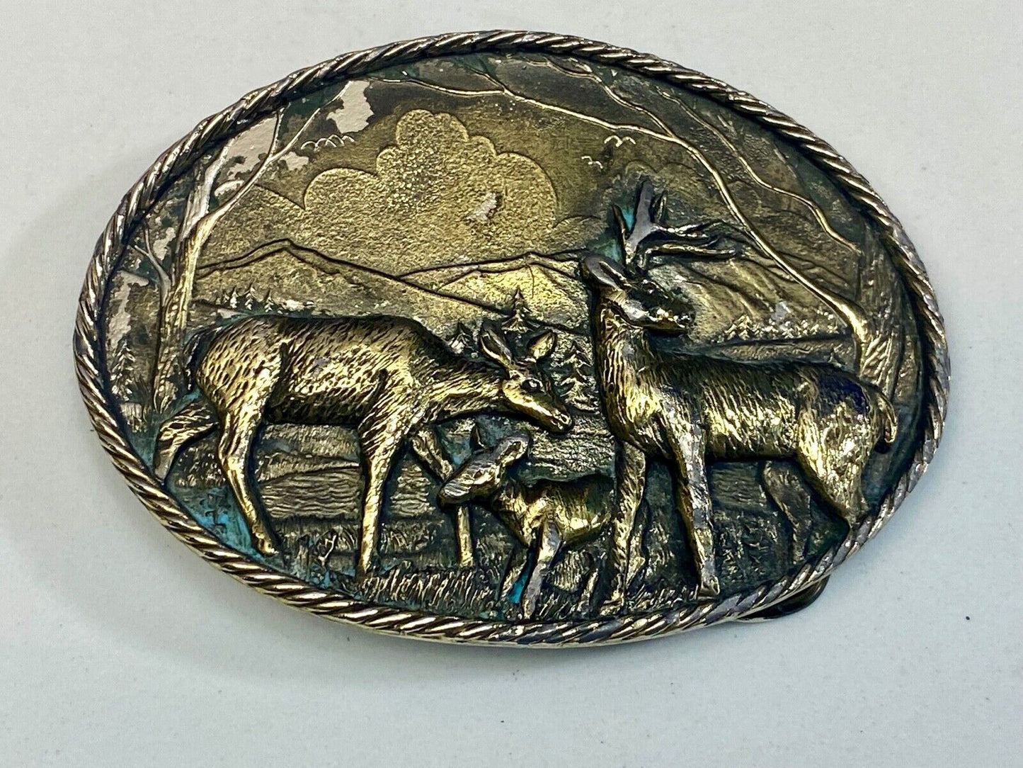 1980 Buck Or Deer In Nature With Large Antlers Great American Belt Buckle Co.