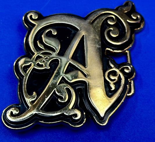 The Scarlet Letter A -Initial -  Ornate Font - gold color cutout Belt Buckle