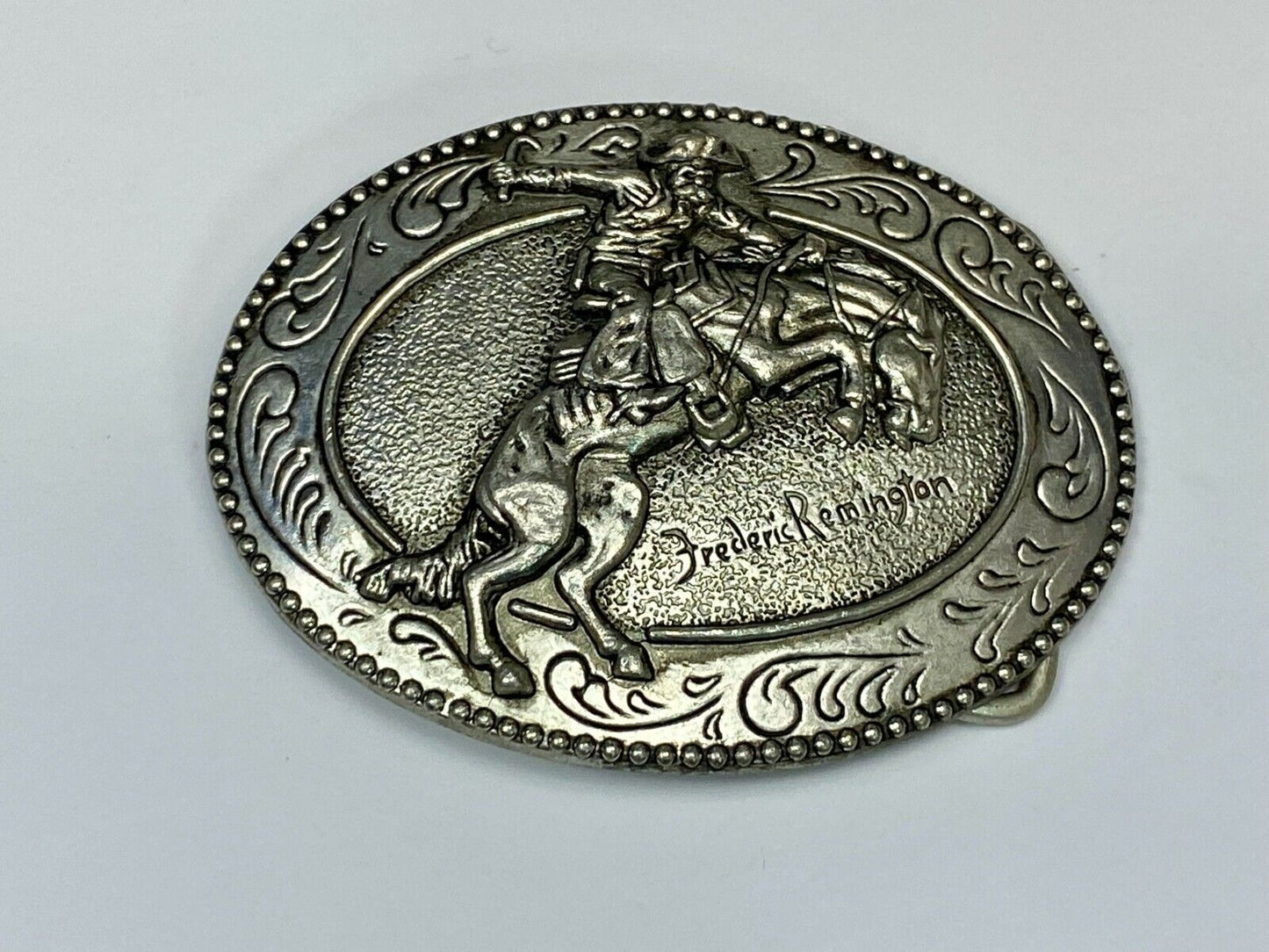 An Indian Trapper Frederick Remington Cowboy Horse Vintage Belt Buckle