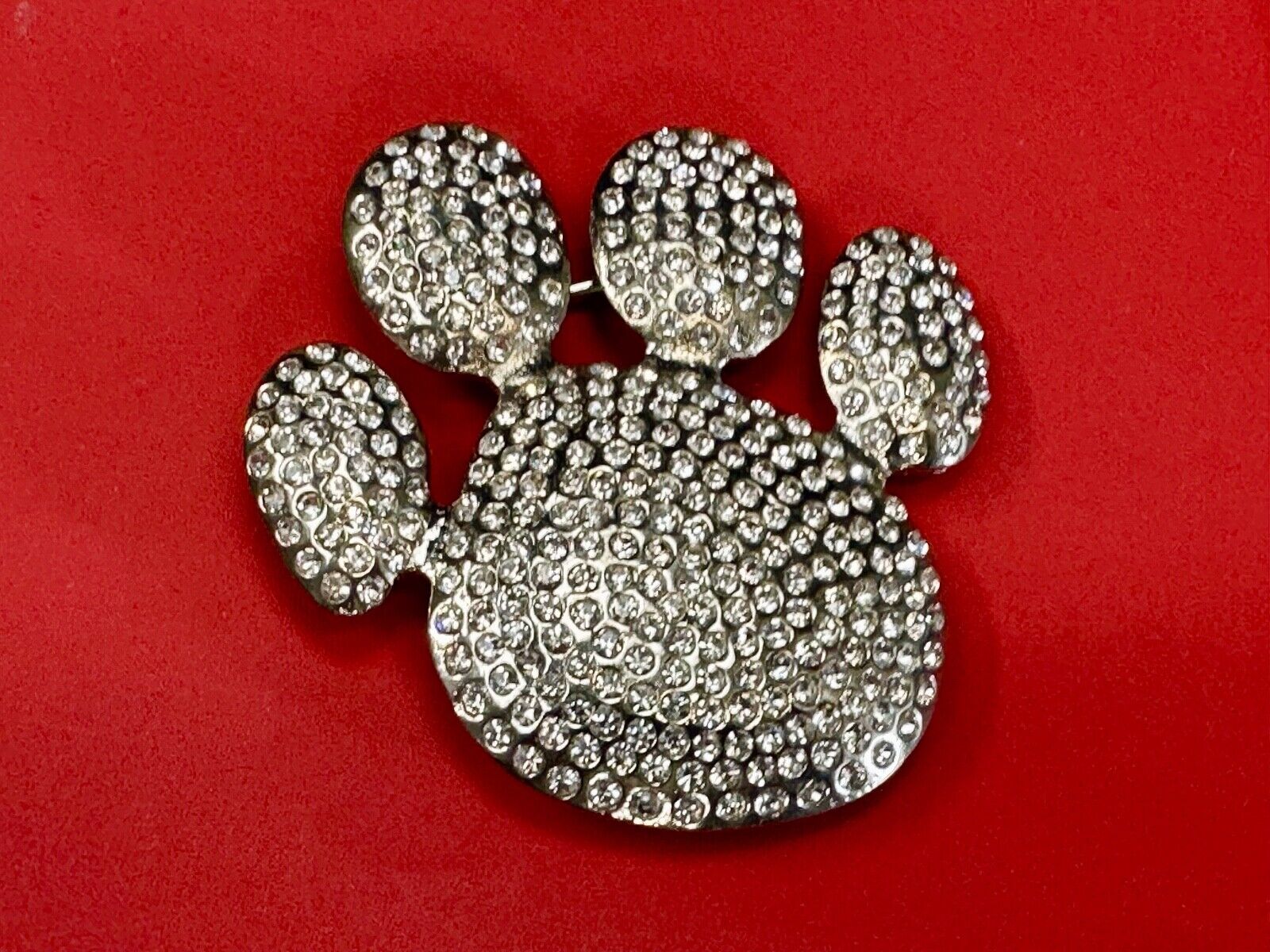 Bear Paw Print Silver Tone rhinestone covered belt buckle