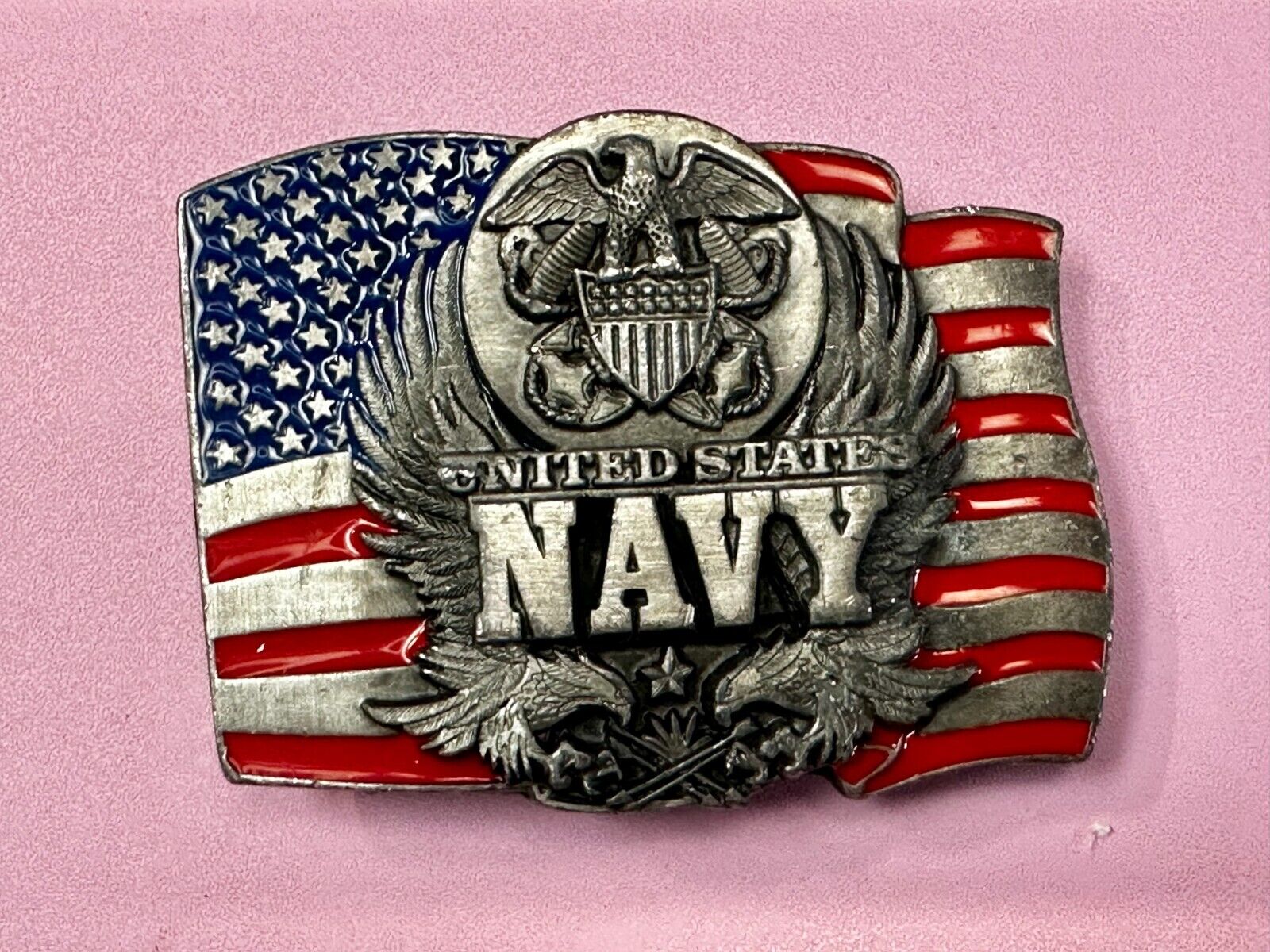 United States Navy Patriotic Flag Eagle Naval Seal Vtg 1991 Belt Buckle Siskiyou