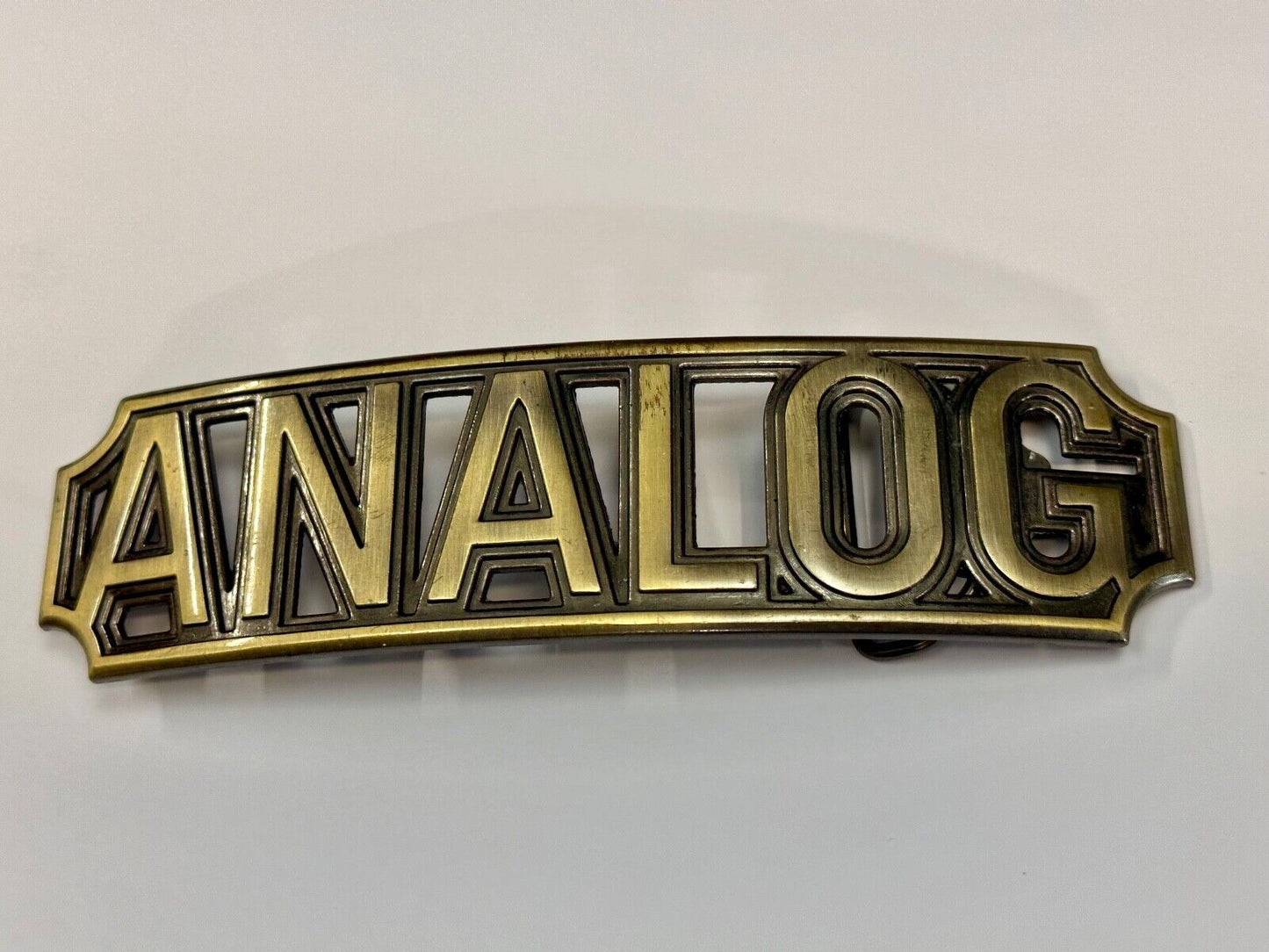 ANALOG - large old school block letter silver tone belt buckle