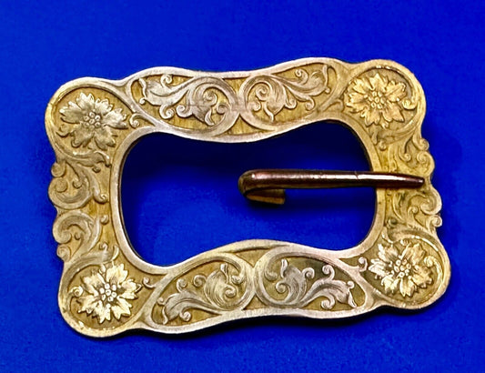 Antique? Victorian Art Nouveau Gold Color Filigree Hook Prong Belt Buckle