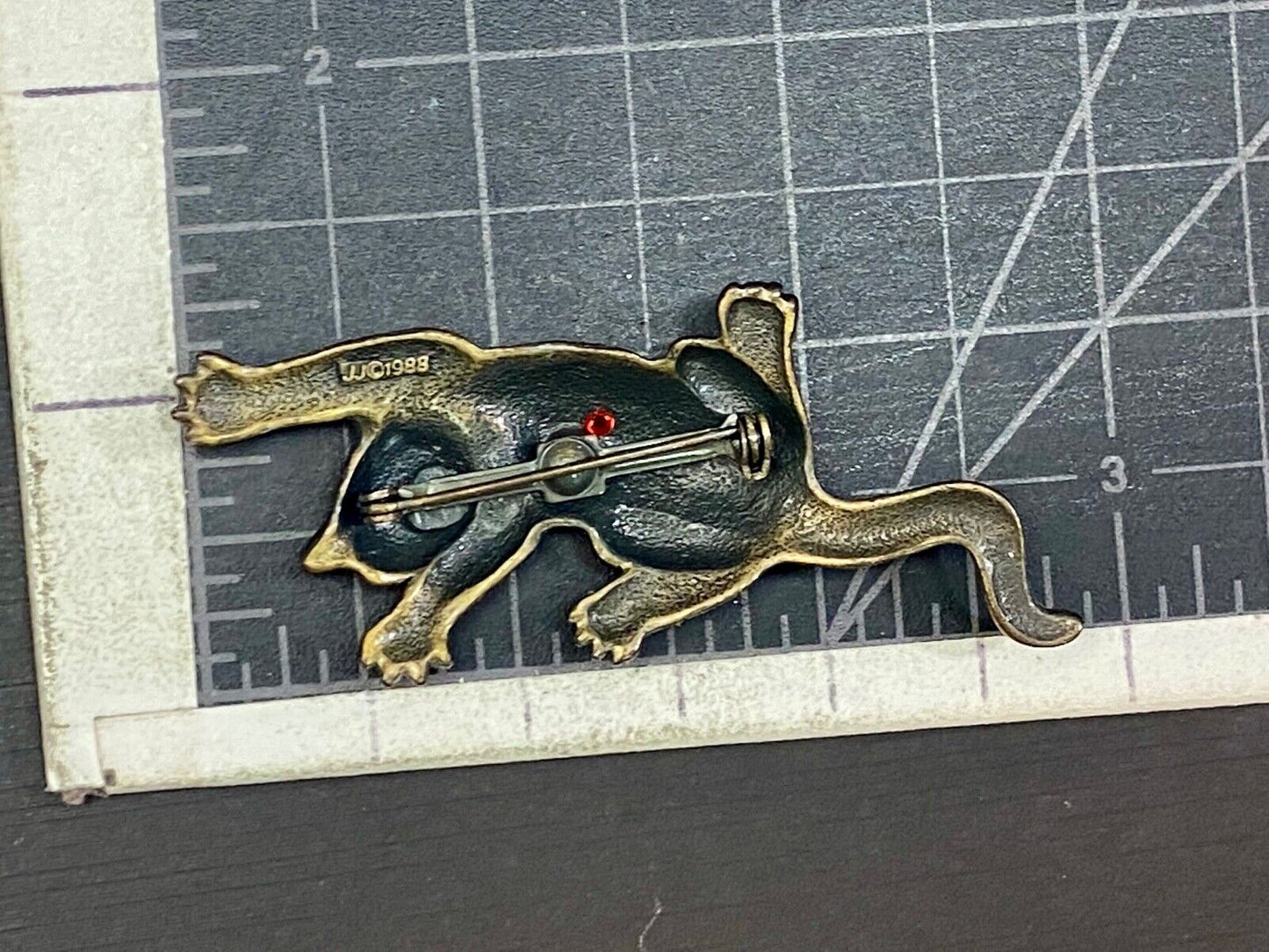 Vintage JJ 1988 Large 3" Cat Brooch Jonette Pin GoldTone Modernist Designer~Rare