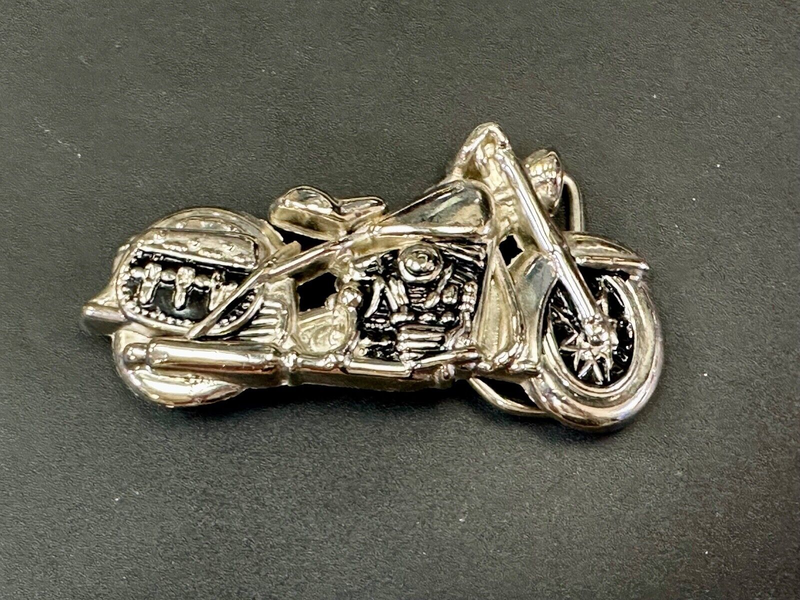 4" wide Figural Motorcycle W/ Saddle bag Silver color bikers belt buckle