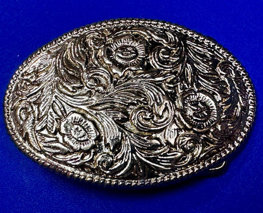 Vintage gold tone western flower swirl design belt buckle