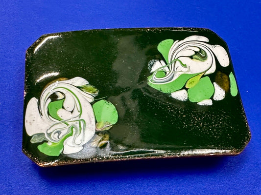Artisan Hand Painted Abstract Flowers Enamel On Copper Belt Buckle By Wini