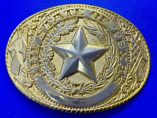 The Great State Of Texas Lone Star Gold & Silver Color Vintage USA Belt Buckle