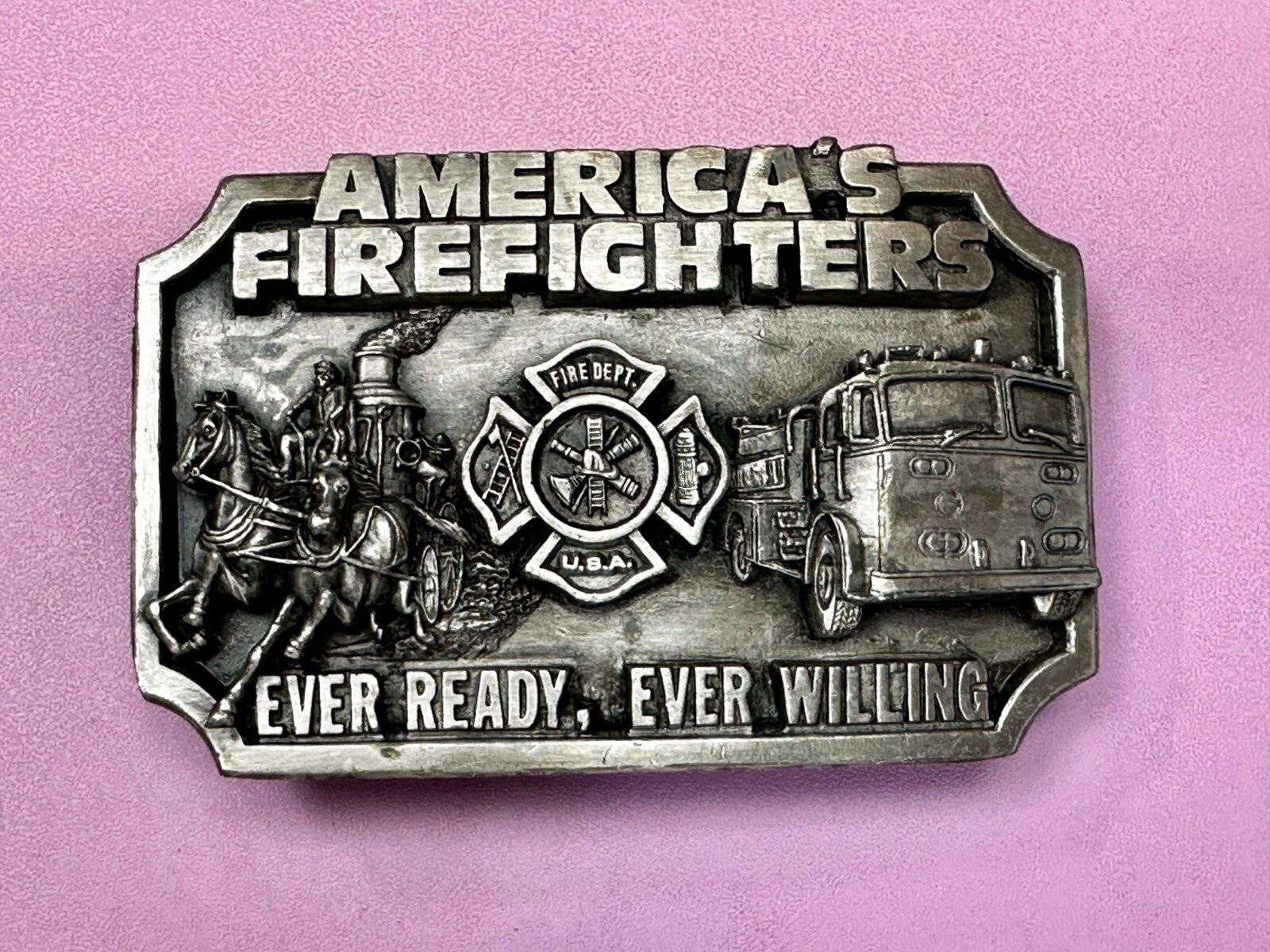 Americas Firefighters Ever Ready Ever Willing Commemorative Siskiyou Belt Buckle