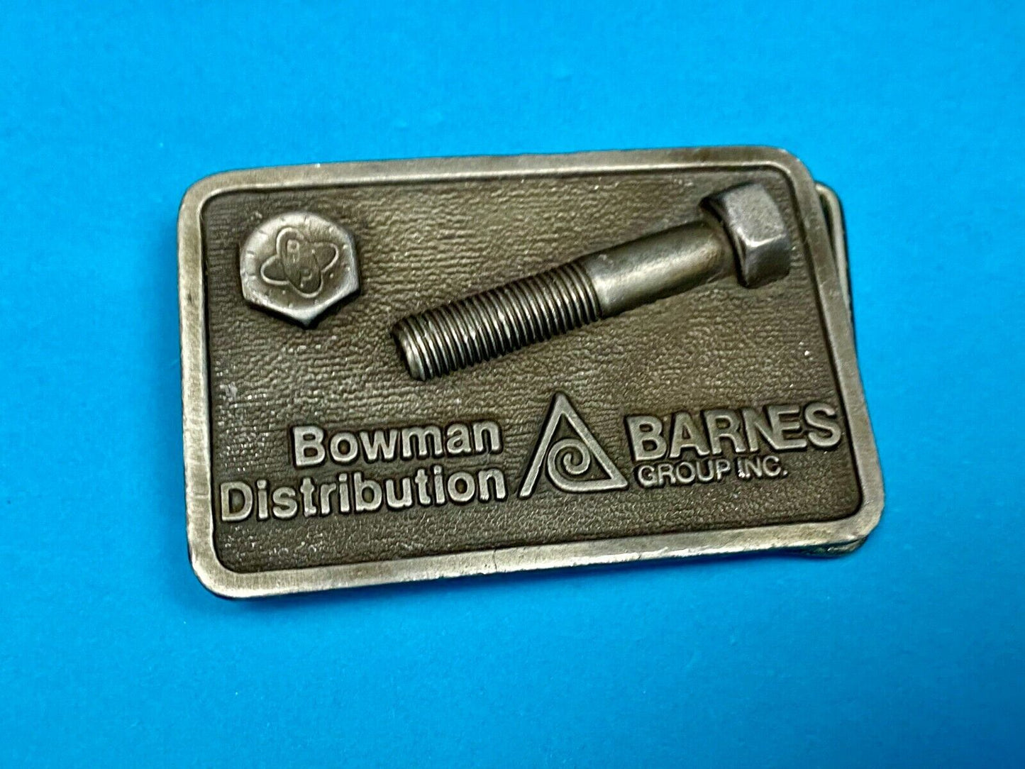 VINTAGE 1970s **BOWMAN DISTRIBUTION BARNES GROUP INC.** BELT BUCKLE 
