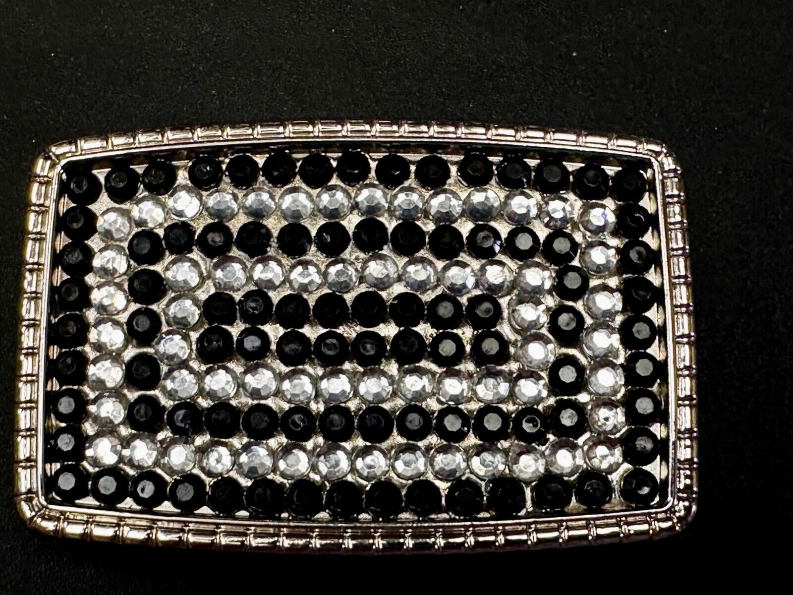 Beautiful Black and Clear Rhinestone Covered Rectangular Fashion Belt Buckle