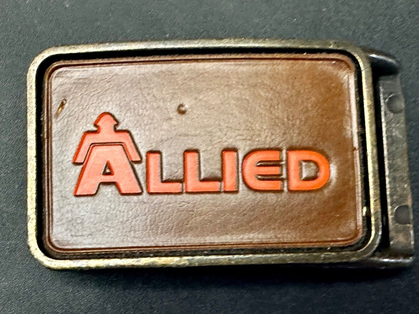 70's Allied Trucking Transportation Vintage leather Belt Buckle orange lettering
