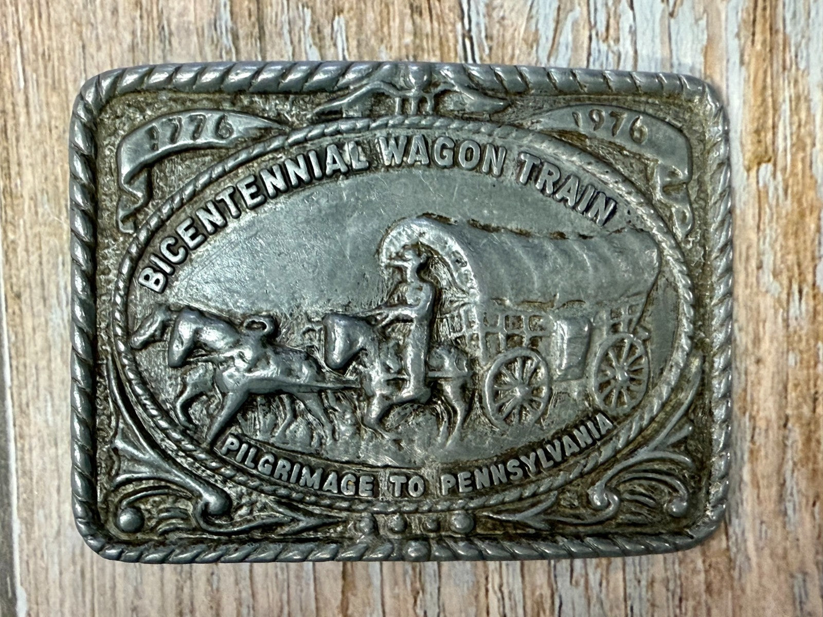 Bicentennial Wagon Train Pilgrimage to Pennsylvania 1776-1976 Belt Buckle