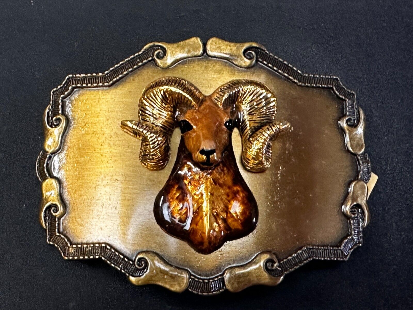 3D Big Horn Sheep Ram Mountain Goat Head Western Framed Belt Buckle by Raintree
