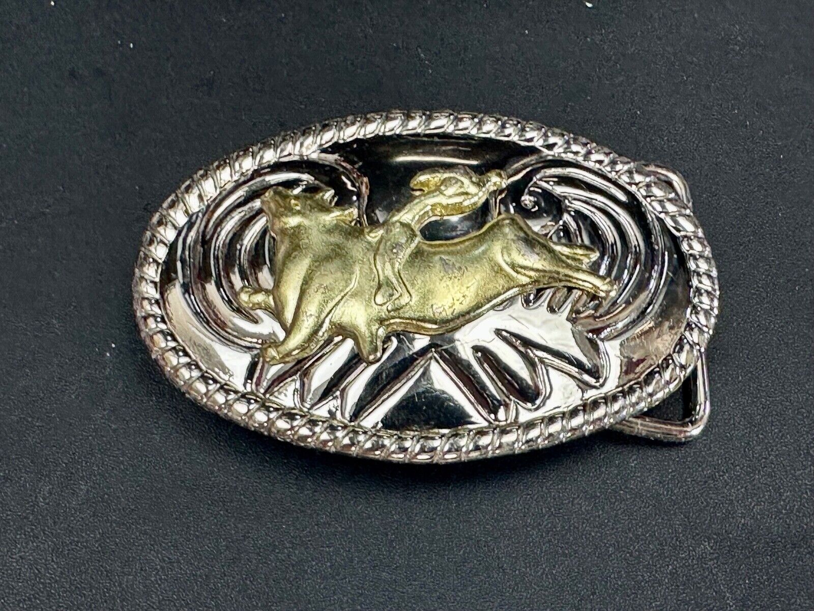 Vintage Cowboy Saddle Bronc western two tone oval belt buckle