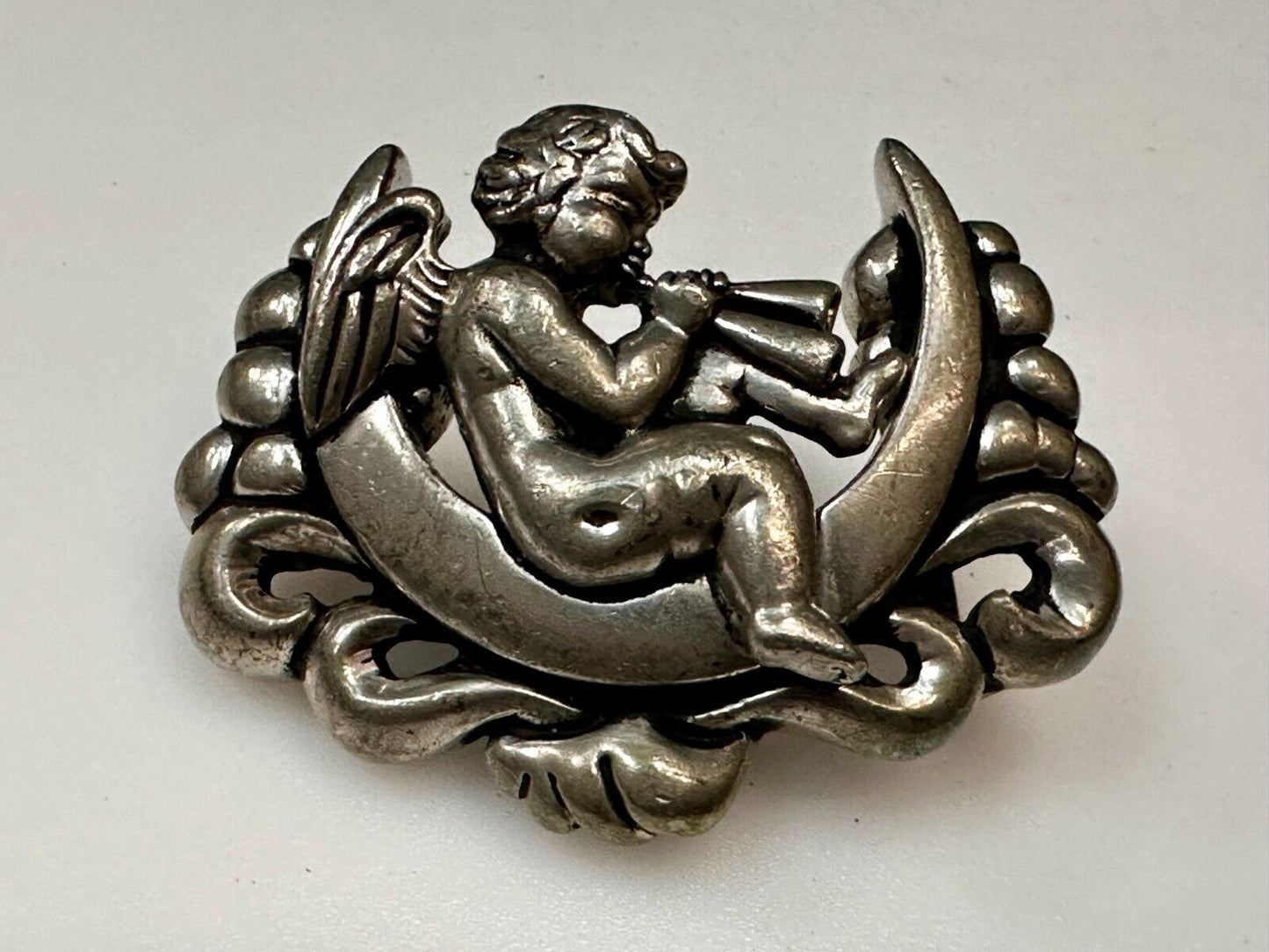 Angel Cherub Playing Flute Figural Cutout Rare Belt Buckle #1008 Vicenza