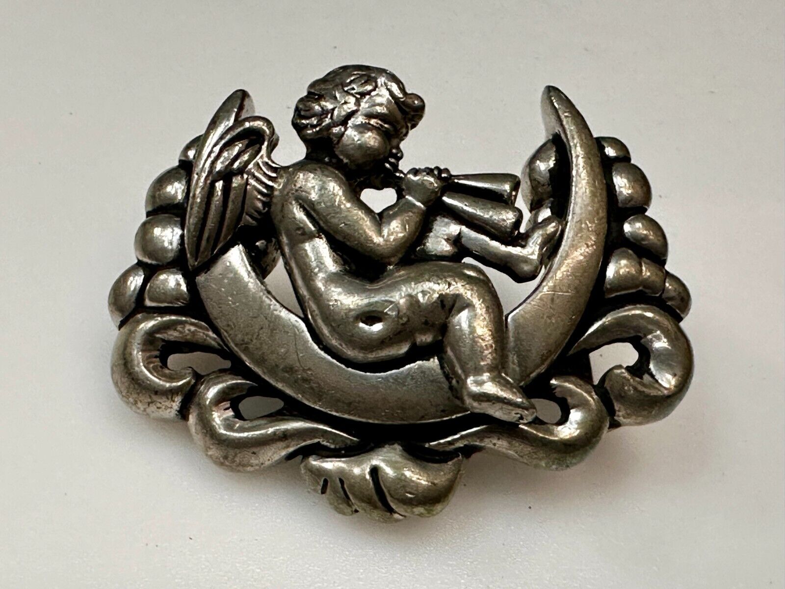 Angel Cherub Playing Flute Figural Cutout Rare Belt Buckle #1008 Vicenza