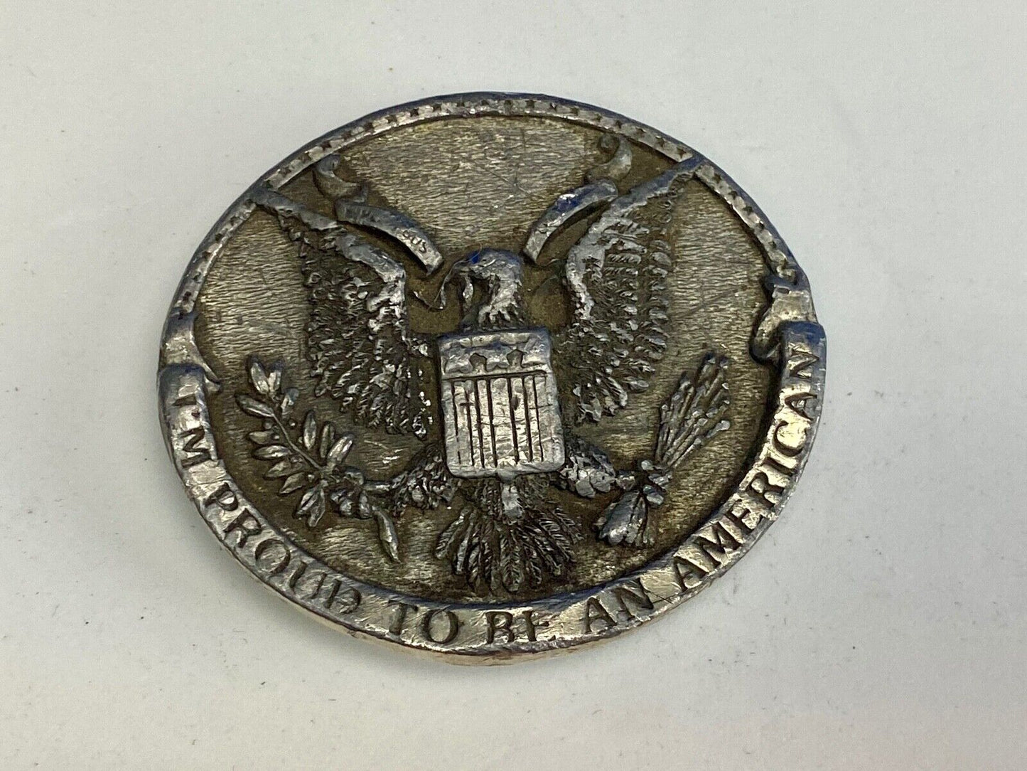 Vintage 1981 Patriotic.   I'm Proud to be an American! USA belt buckle Bergamot 