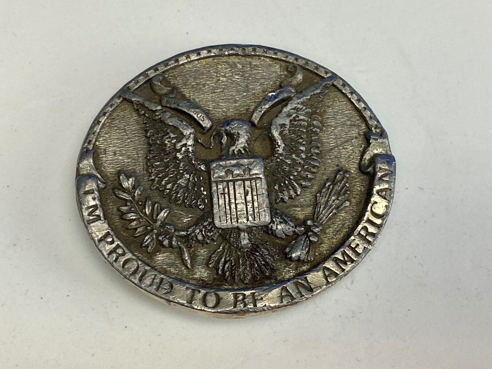 Vintage 1981 Patriotic.   I'm Proud to be an American! USA belt buckle Bergamot 