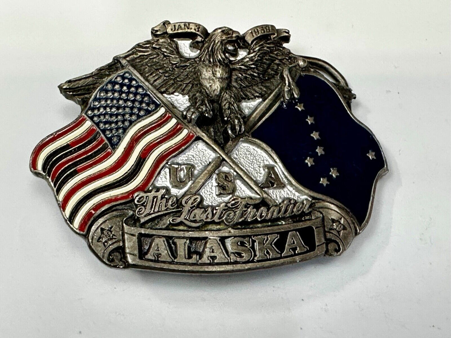 Alaska The Last Frontier Vintage 1992 Great American Products Belt Buckle