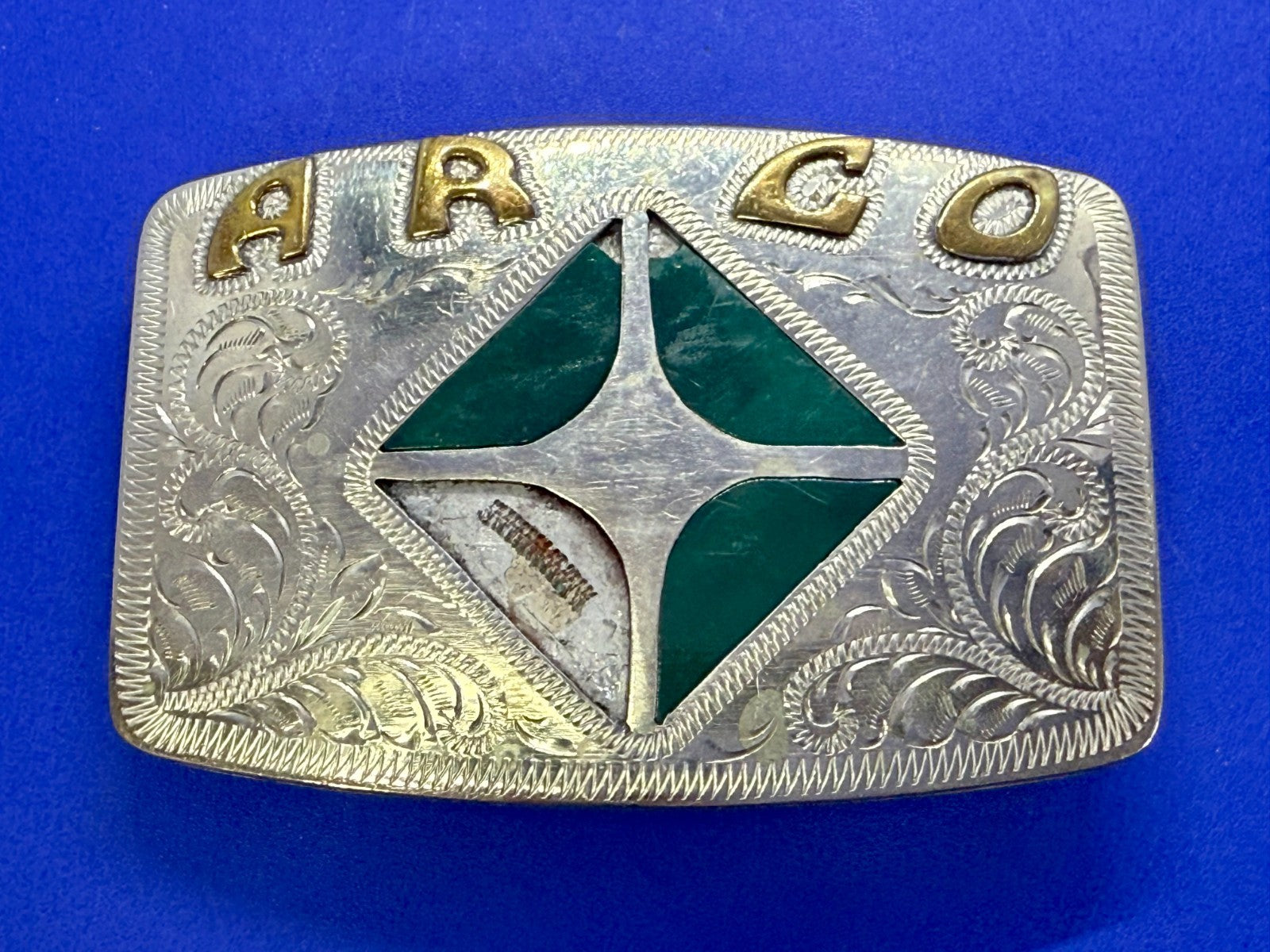 Arco Company?  Inlay Inlaid Western Engraved Vintage Belt Buckle - To Repair