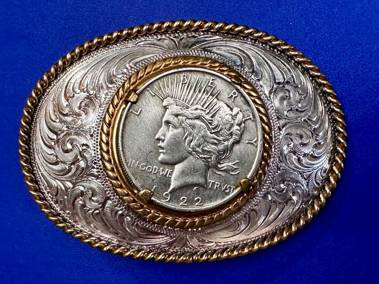 USA Peace Dollar 1922 Liberty Coin Collectors Montana Silversmiths Belt Buckle