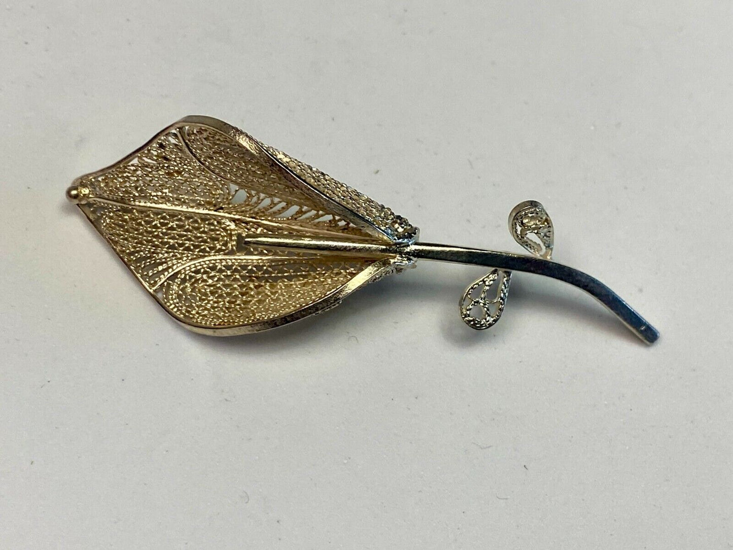 Vintage Filagree Easter Lily Flower Single Stem 925 Sterling Silver Brooch Pin