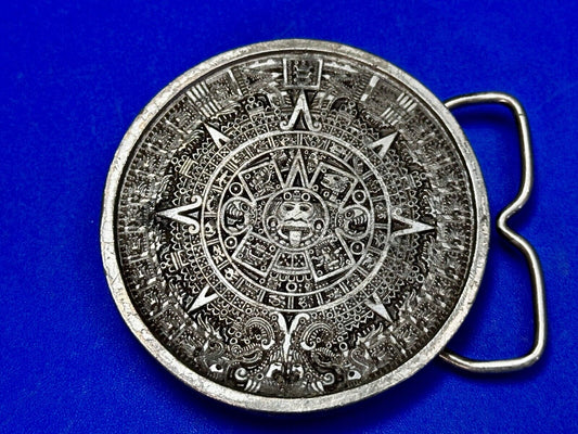 Vintage 1974 Mayan Aztec Calendar Belt Buckle By Bergamot Brass -  Silver Color