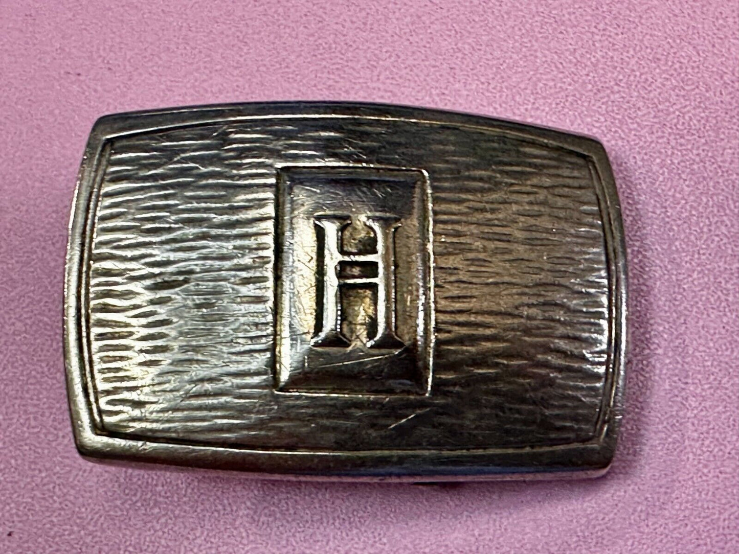 Antique Letter Monogram Initial H Art Deco Nickel Silver Belt Buckle by Pioneer