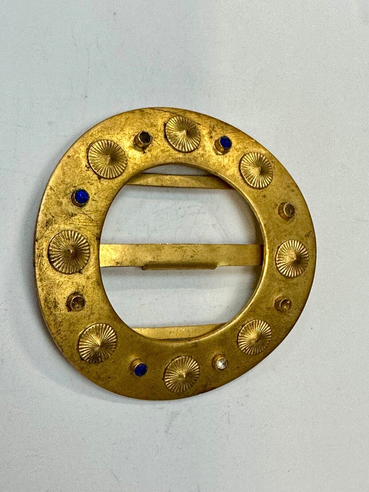 Turret & Bardach TB signed Antique round curved belt buckle slide sash