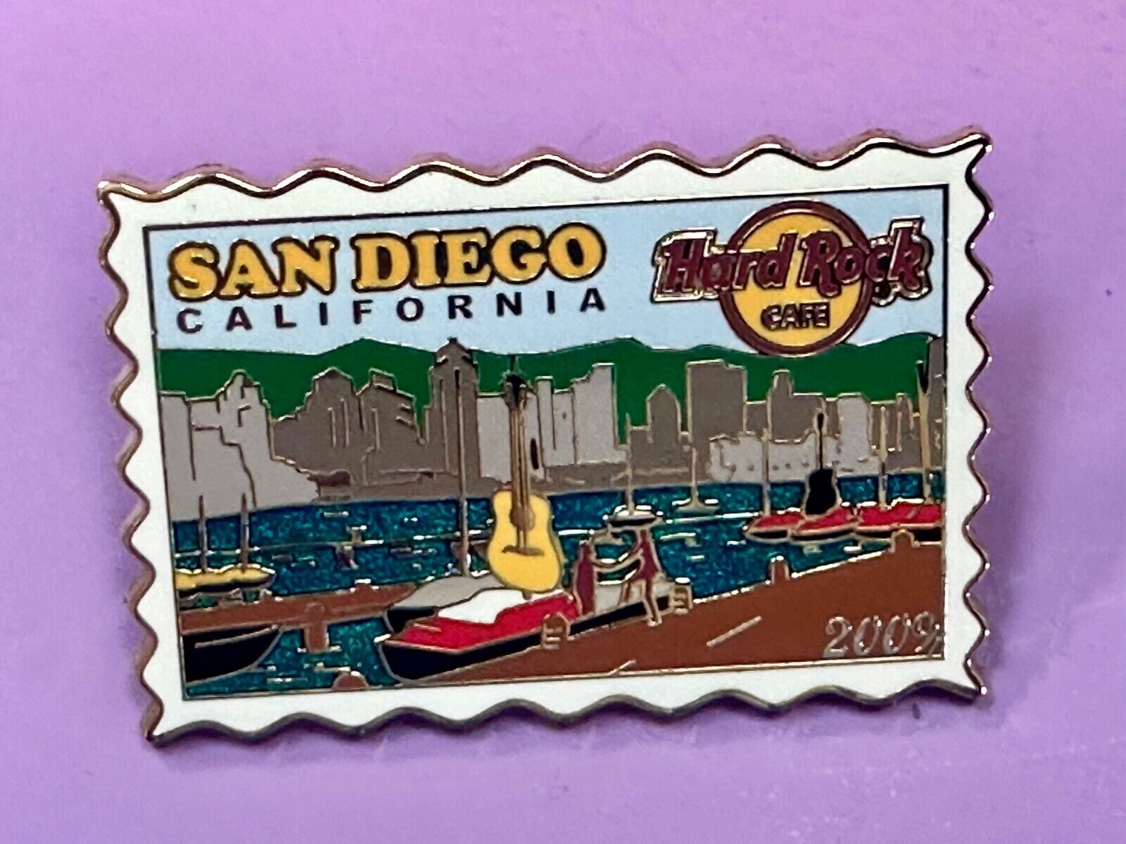 2009 Hard Rock Cafe Collectors San Diego California Stamp Style pin