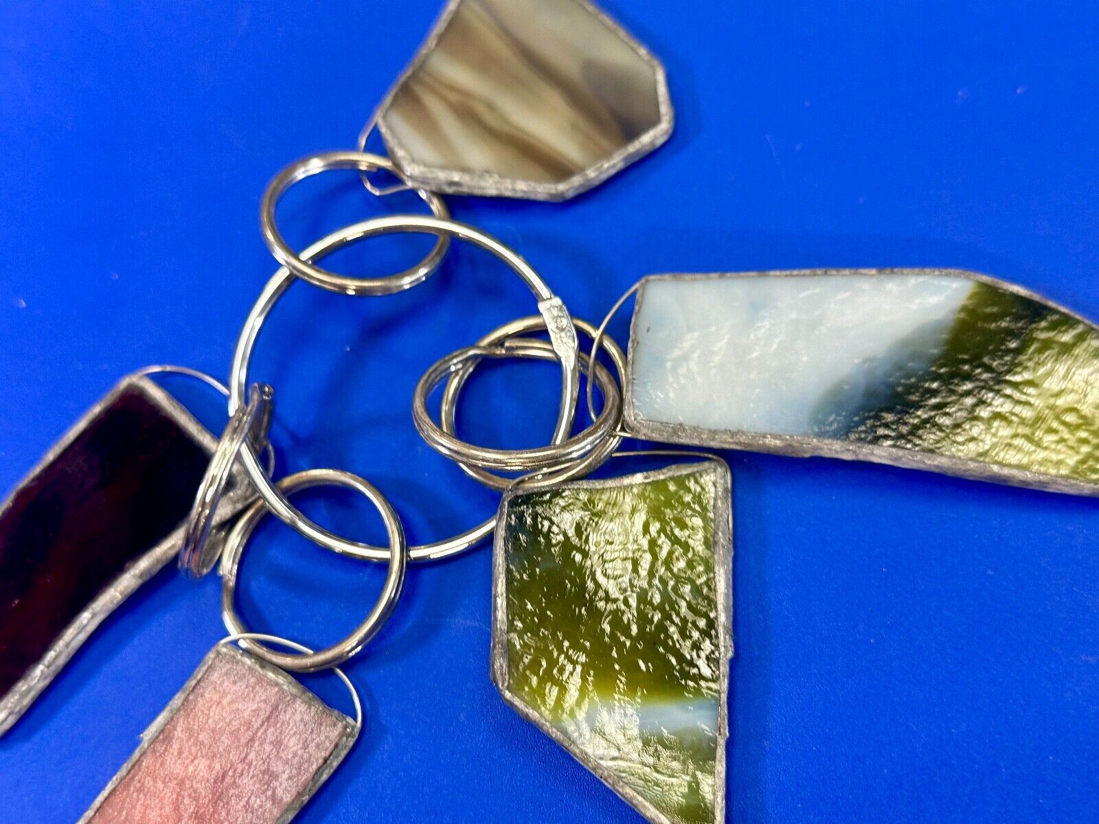 Unique Stained Glass State Shapes  (5) Lot Artisan Keychain - Key Ring Chain