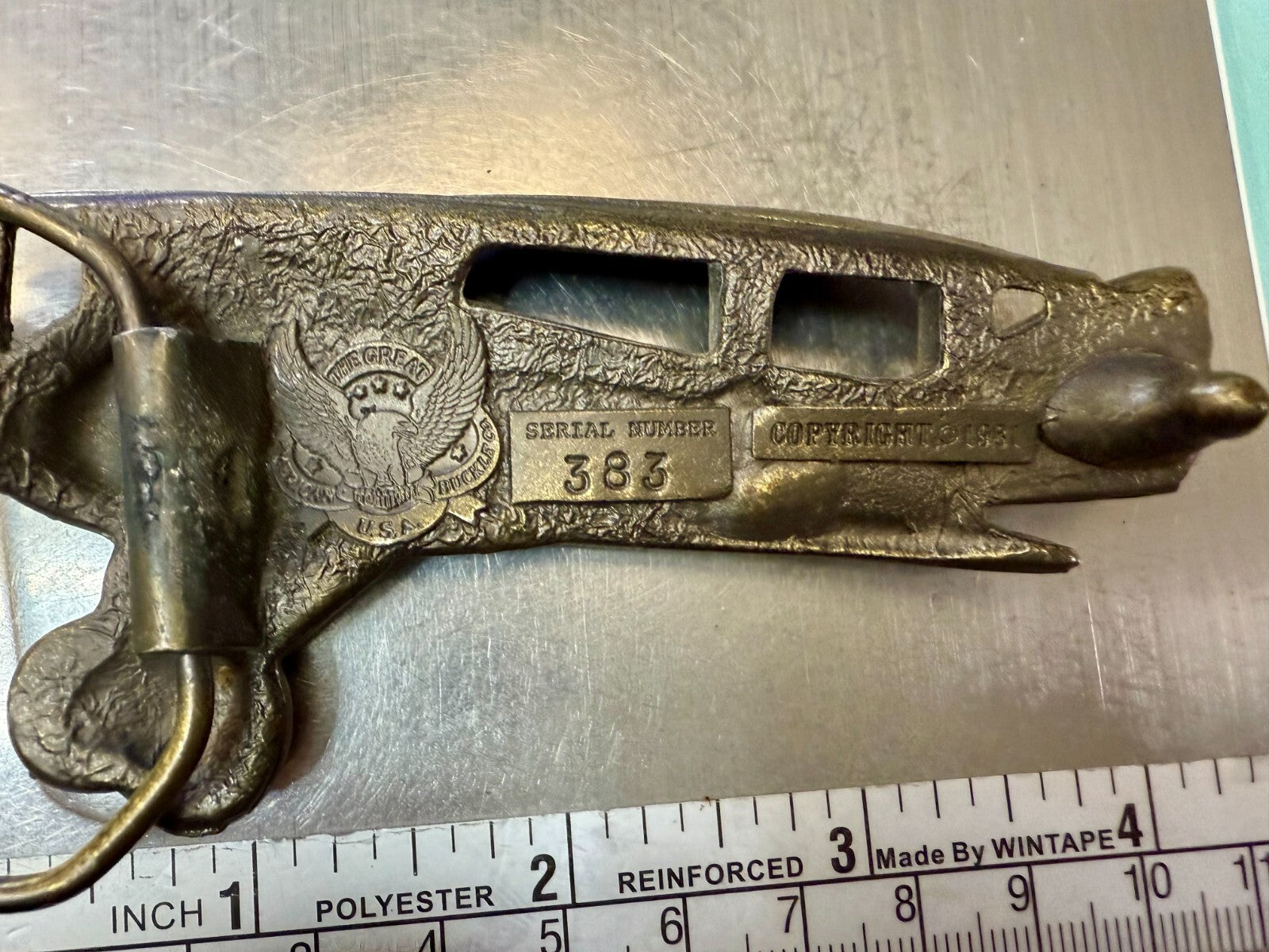 Biplane Airplane Fixed-Wing Aircraft Figural Cutout Vintage 1981 Belt Buckle