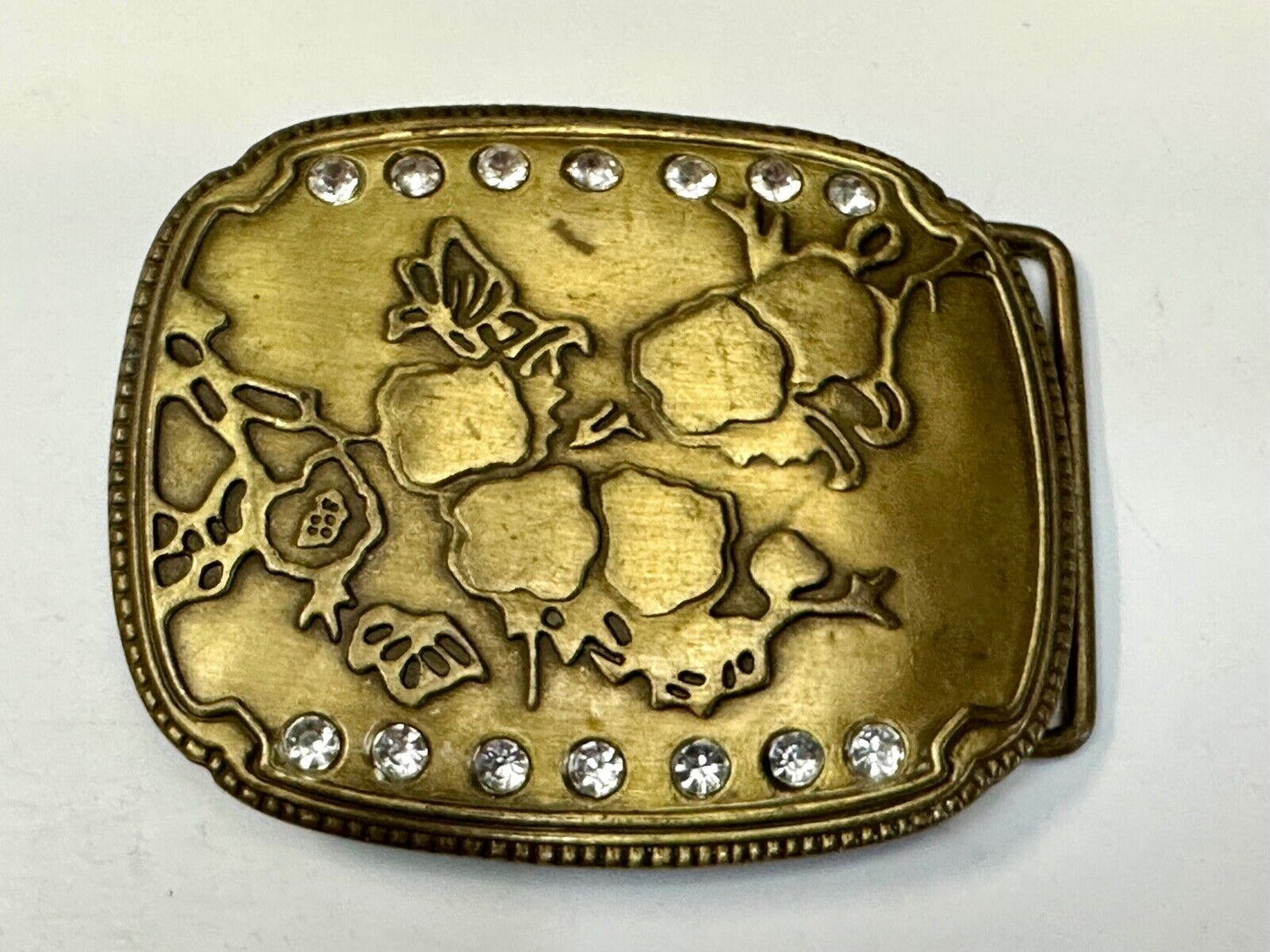 ABSTRACT Art - Butterfly tree?    Vintage Rhinestone accented Belt Buckle