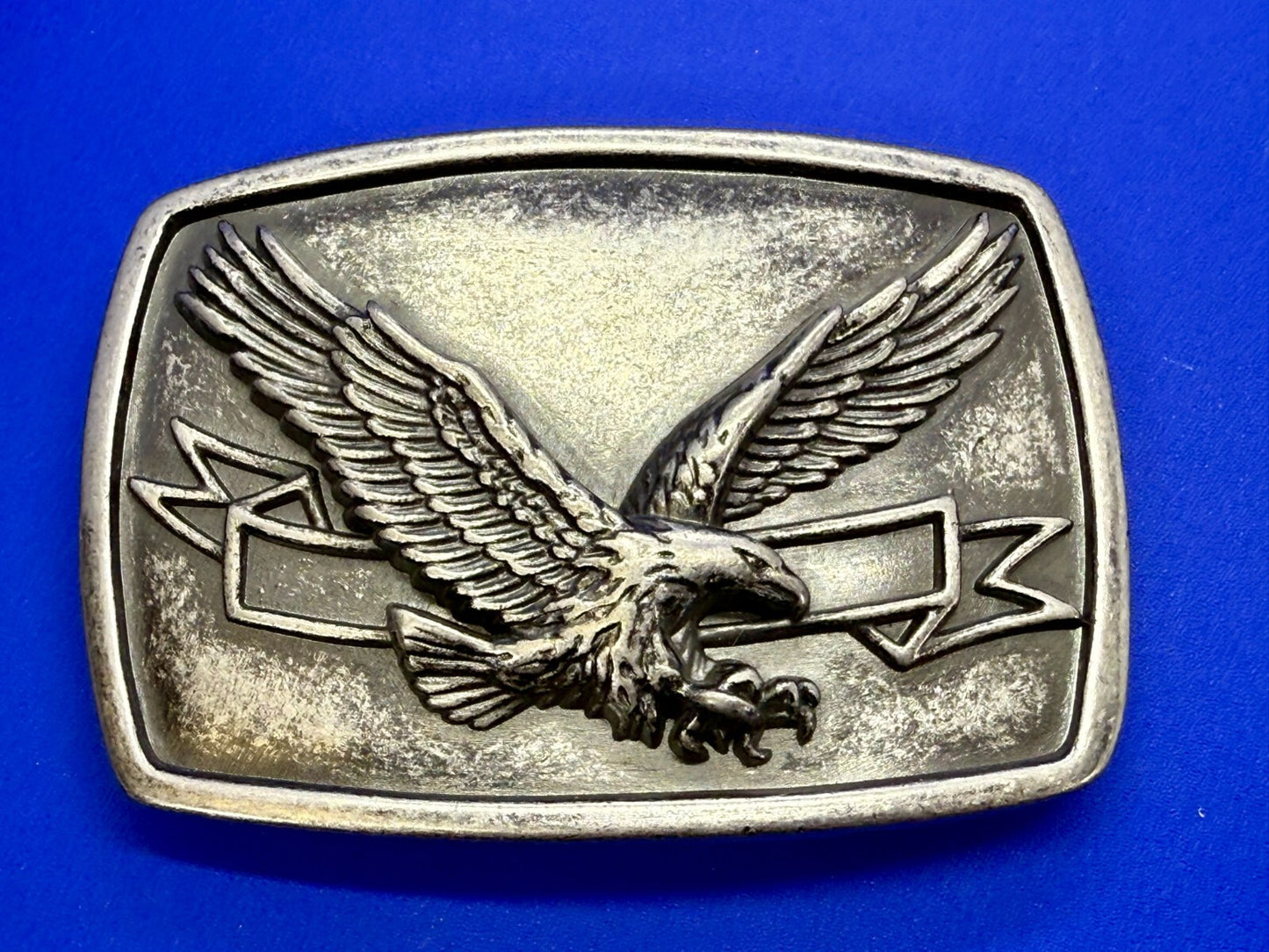 American Bald Eagle Flying Diving With Award Ribbon Vintage Belt Buckle