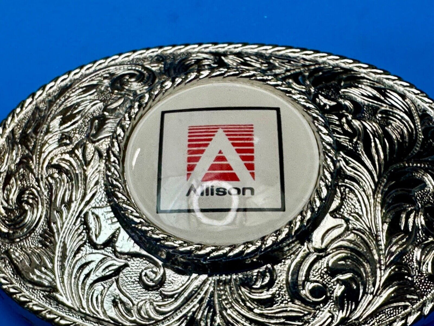 Allison Company Logo  Round Centerpiece Silver Tone Oval Western Belt Buckle