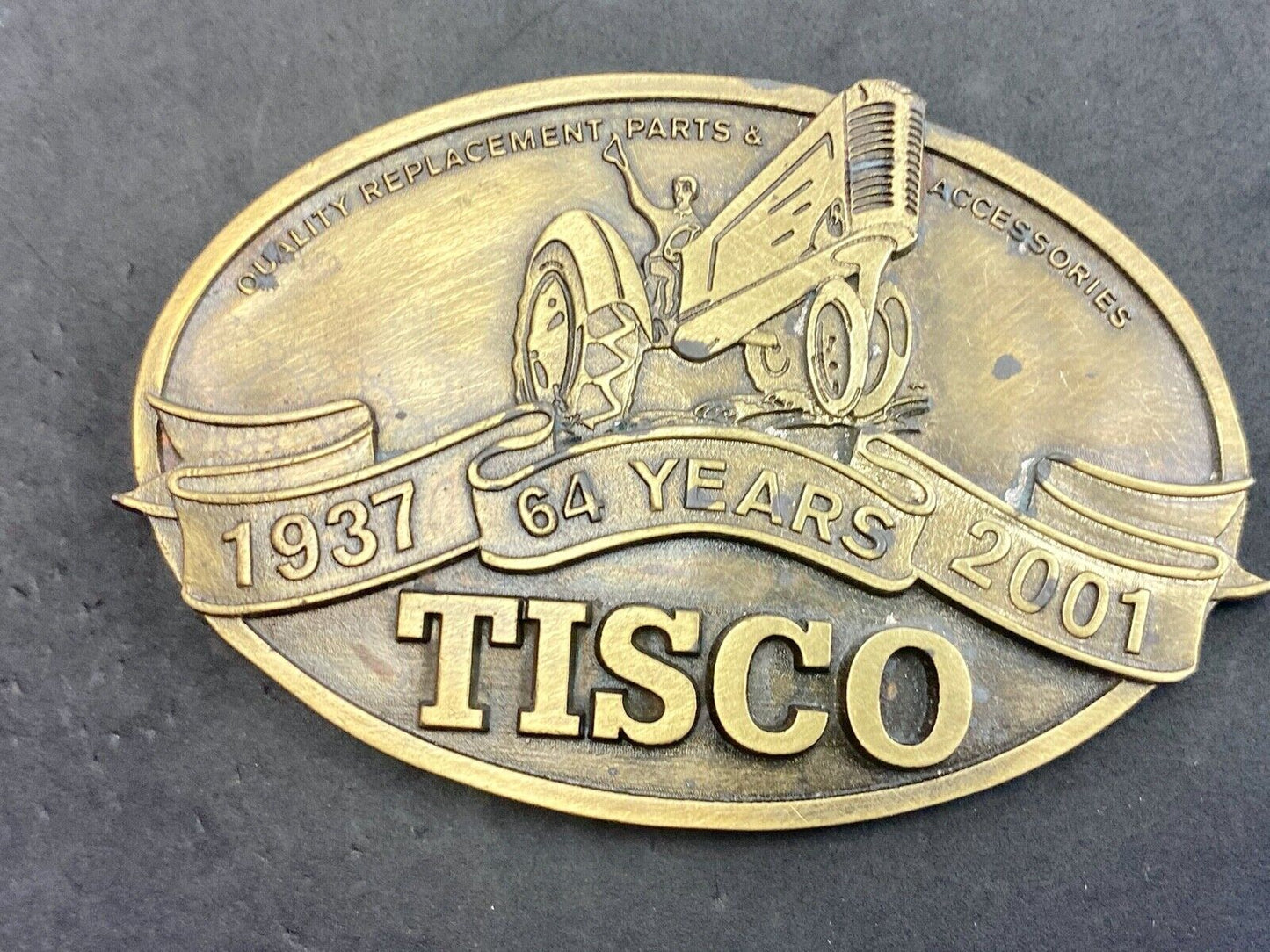 64 years - Tisco Tractor Implement Supply Spec Cast Farming Belt Buckle 