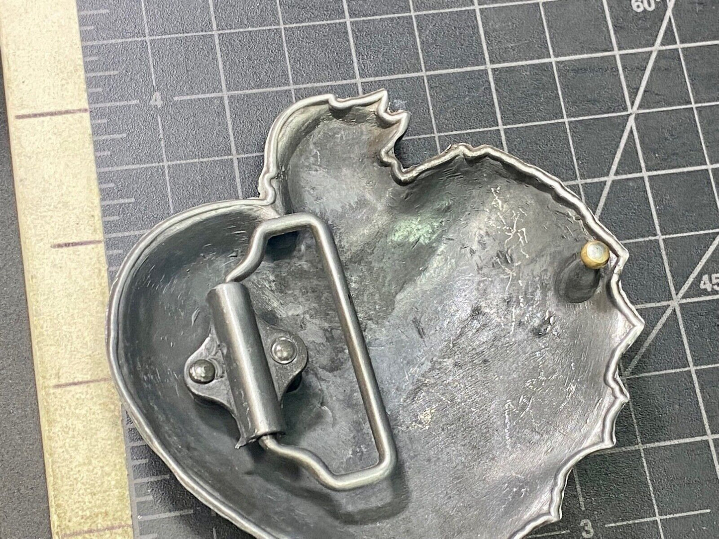 TRUE LOVE - Figural Beating Heart red & Grey barbed wire belt buckle 