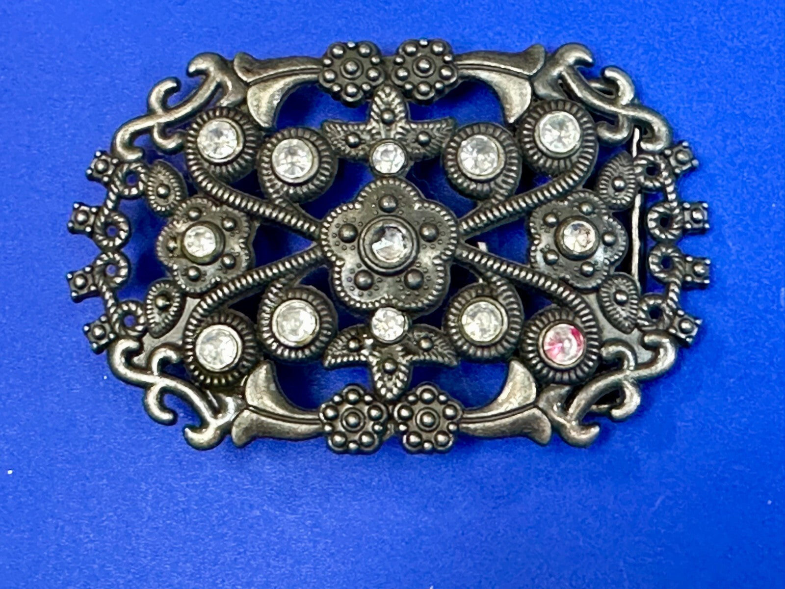 Victorian Style Chunky Clear  Rhinestone Accents See Through Vintage Belt Buckle